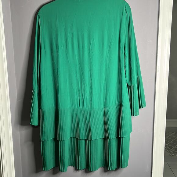 Zara Woman Green Tunic With Pleated Tiered Bottom Size Small - Picture 6 of 8